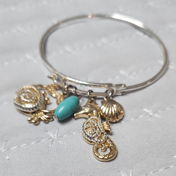 Periwinkle by Barlow Gold and Silver Charm Bracelet with Turquoise Accent - Picture 1 of 4